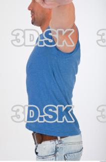 Upper body blue tshirt photo reference of Regelio 0003